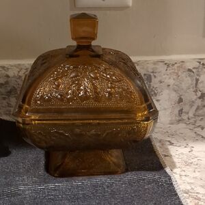 Amber Glass Butter Dish